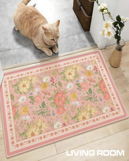 2x3 Entryway Rug Small Door Mat Indoor Entrance Machine Washable Boho Floral Area Rug Non-Slip Low Pile Throw Rugs for Entryway, Kitchen, Bedroom, Bathroom, Front Door Indoor Entrance, Entry