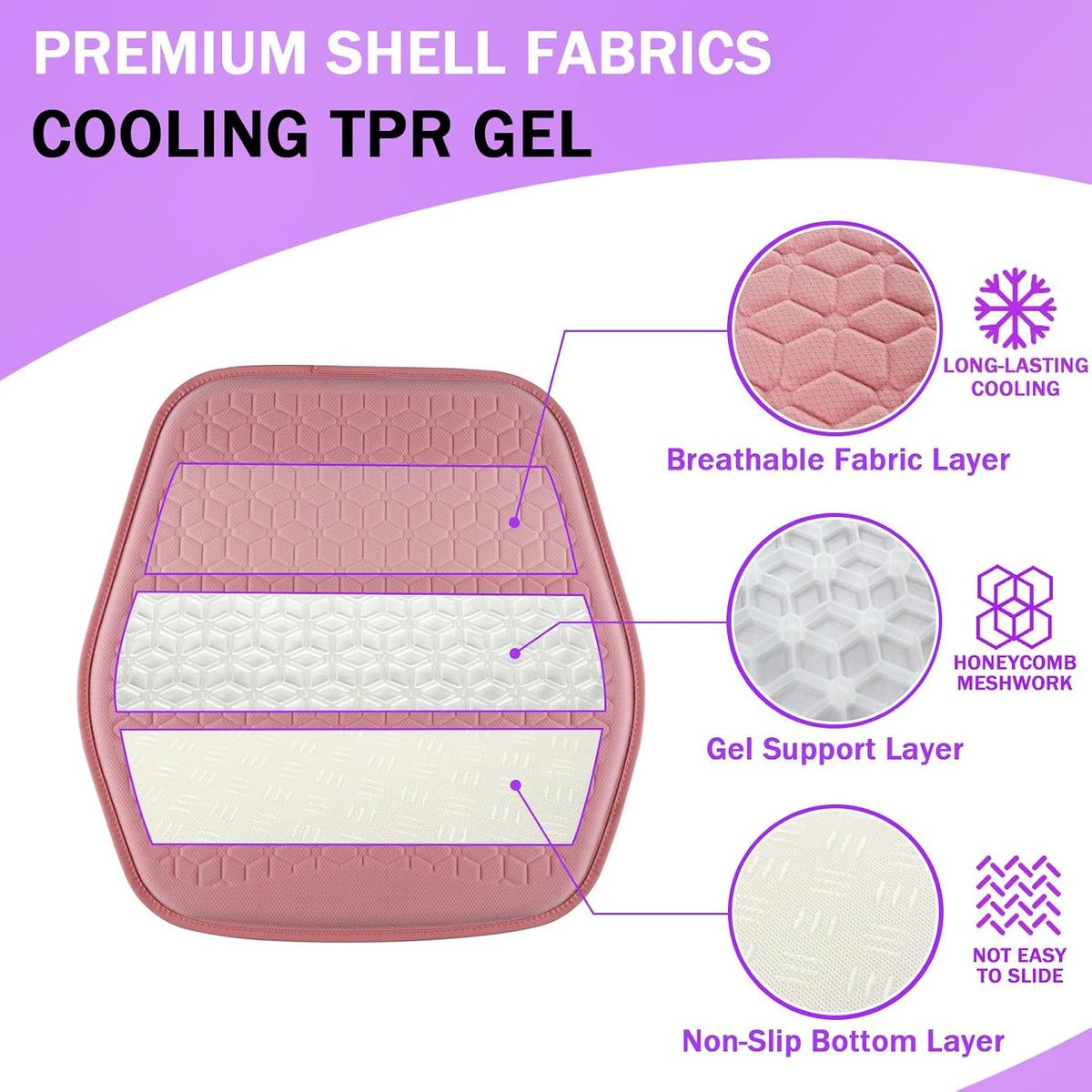 Thin Cool Gel Seat Cushion for Car Seat Office Chair Pain Relief