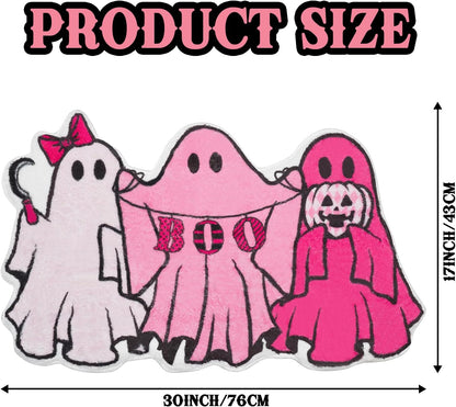 Halloween Bath Mat Pink Ghost Bathroom Rugs Non Slip Spooky Plush Shower Rugs Washable Halloween Absorbent Bath Tub Carpet Halloween Bathroom Decor Supplies
