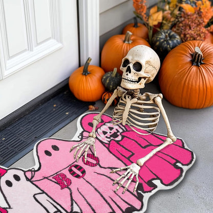 Halloween Bath Mat Pink Ghost Bathroom Rugs Non Slip Spooky Plush Shower Rugs Washable Halloween Absorbent Bath Tub Carpet Halloween Bathroom Decor Supplies