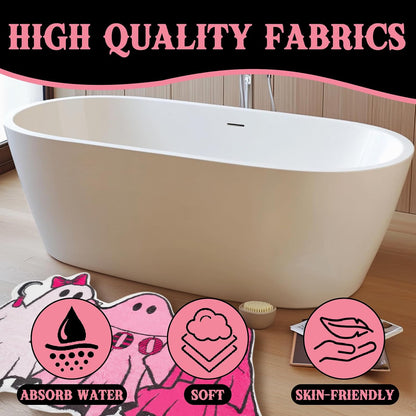 Halloween Bath Mat Pink Ghost Bathroom Rugs Non Slip Spooky Plush Shower Rugs Washable Halloween Absorbent Bath Tub Carpet Halloween Bathroom Decor Supplies
