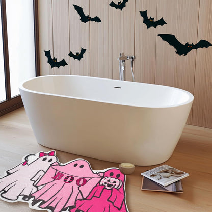 Halloween Bath Mat Pink Ghost Bathroom Rugs Non Slip Spooky Plush Shower Rugs Washable Halloween Absorbent Bath Tub Carpet Halloween Bathroom Decor Supplies