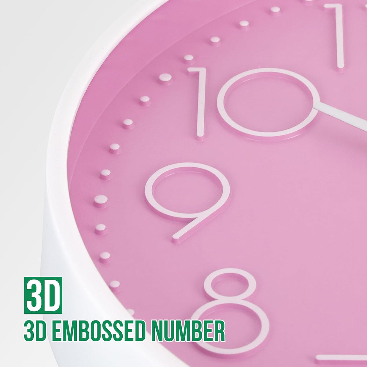 Wall Clock 10 Inch Non-Ticking Silent Modern Simple Style Round Decor Clock Pink Stereoscopic Dial Quartz Wall Clocks for Home/Office/School/Living Room/Bedroom/Kitchen