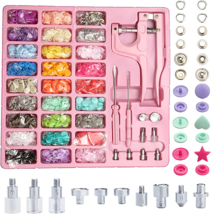 Plastic and Metal Snap Buttons with Snaps Pliers Set,300 Sets Plastic and Metal Snap Buttons for Sewing and Crafting (Pink)