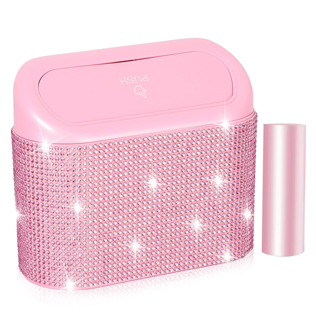 Bling Pink Car Trash Can with Lid, Mini Auto Garbage Can with 30 Trash Bags, Automotive Garbage Container Bin, Bling Car Accessories Trash Can for Women (Pink Diamond)