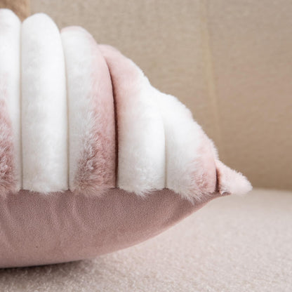 Set of 2 Faux Wool Plush Decorative Throw Pillow Covers 18x18 Inch Pink White Fluffy Striped Soft Decorative Cushion Cover for Sofa Bedroom Pillow Shell