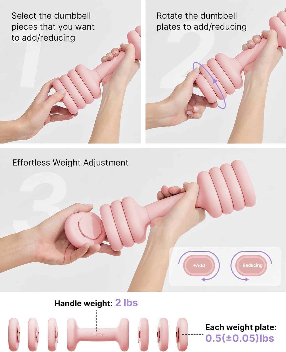 Adjustable Dumbbell Set of 2, 4-in-1 Hand Weights for Women at Home, Compact Free Weights Dumbbells Set with Soft Grip and Base, 2-5 lbs Each for Home Gym