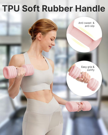 Adjustable Dumbbell Set of 2, 4-in-1 Hand Weights for Women at Home, Compact Free Weights Dumbbells Set with Soft Grip and Base, 2-5 lbs Each for Home Gym