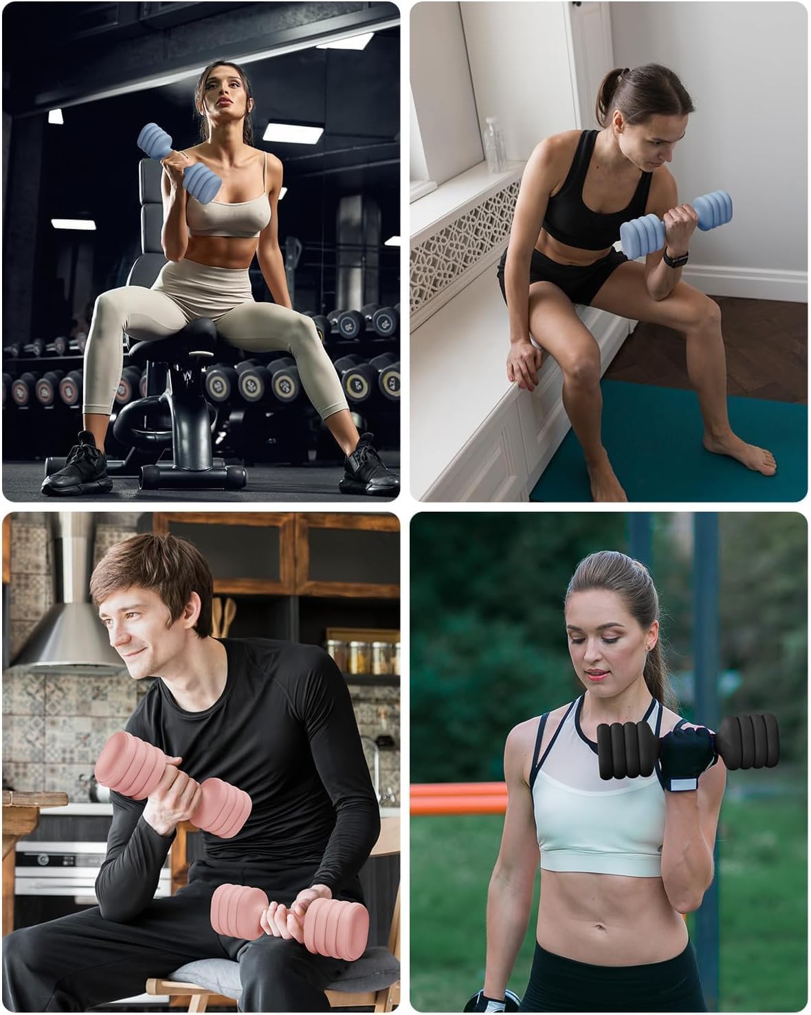 Adjustable Dumbbell Set of 2, 4-in-1 Hand Weights for Women at Home, Compact Free Weights Dumbbells Set with Soft Grip and Base, 2-5 lbs Each for Home Gym