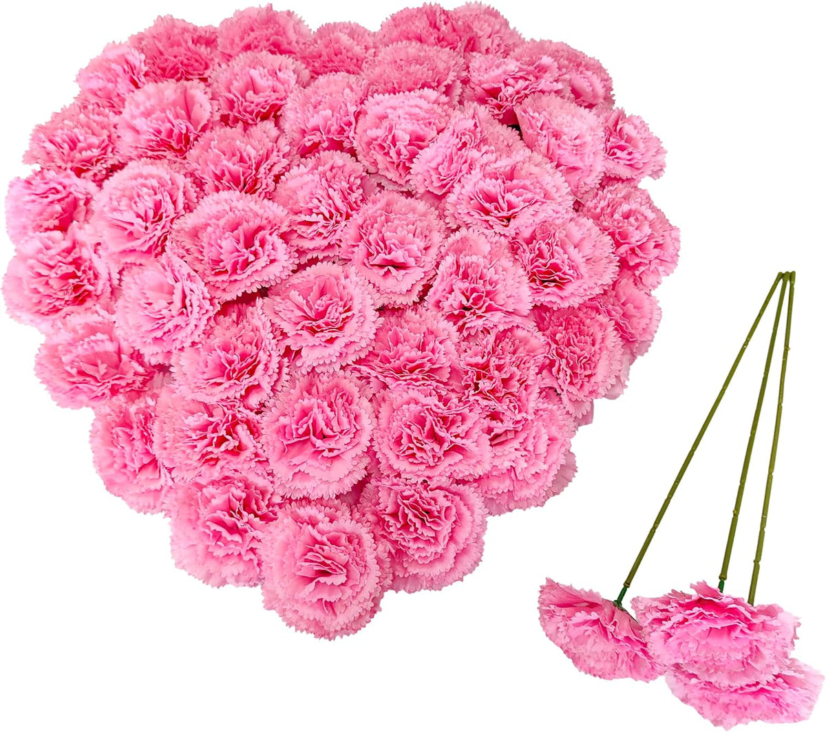 Pink Carnations Artificial Flowers Heads, 80pcs 3.5'' Fake Faux Silk Flower Heads with Stem for DIY Wreath,Flower Wall, Handmade Flowers, Table Centerpieces, Baby Shower, Graduation Decor