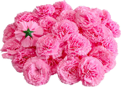 Pink Carnations Artificial Flowers Heads, 80pcs 3.5'' Fake Faux Silk Flower Heads with Stem for DIY Wreath,Flower Wall, Handmade Flowers, Table Centerpieces, Baby Shower, Graduation Decor