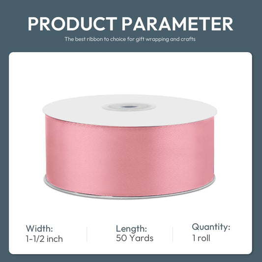 1-1/2" Wide x 50 Yards Pink Single Faced Polyester Satin Ribbon, Pink Satin Ribbon Perfect for Wedding Decor, Wreath, Crafts, Gift Wrapping & Other Projects (Pink)