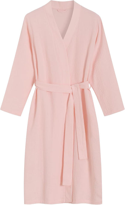 Women's Cotton Gauze Robe Lightweight Absorbent Bathrobe with Pockets