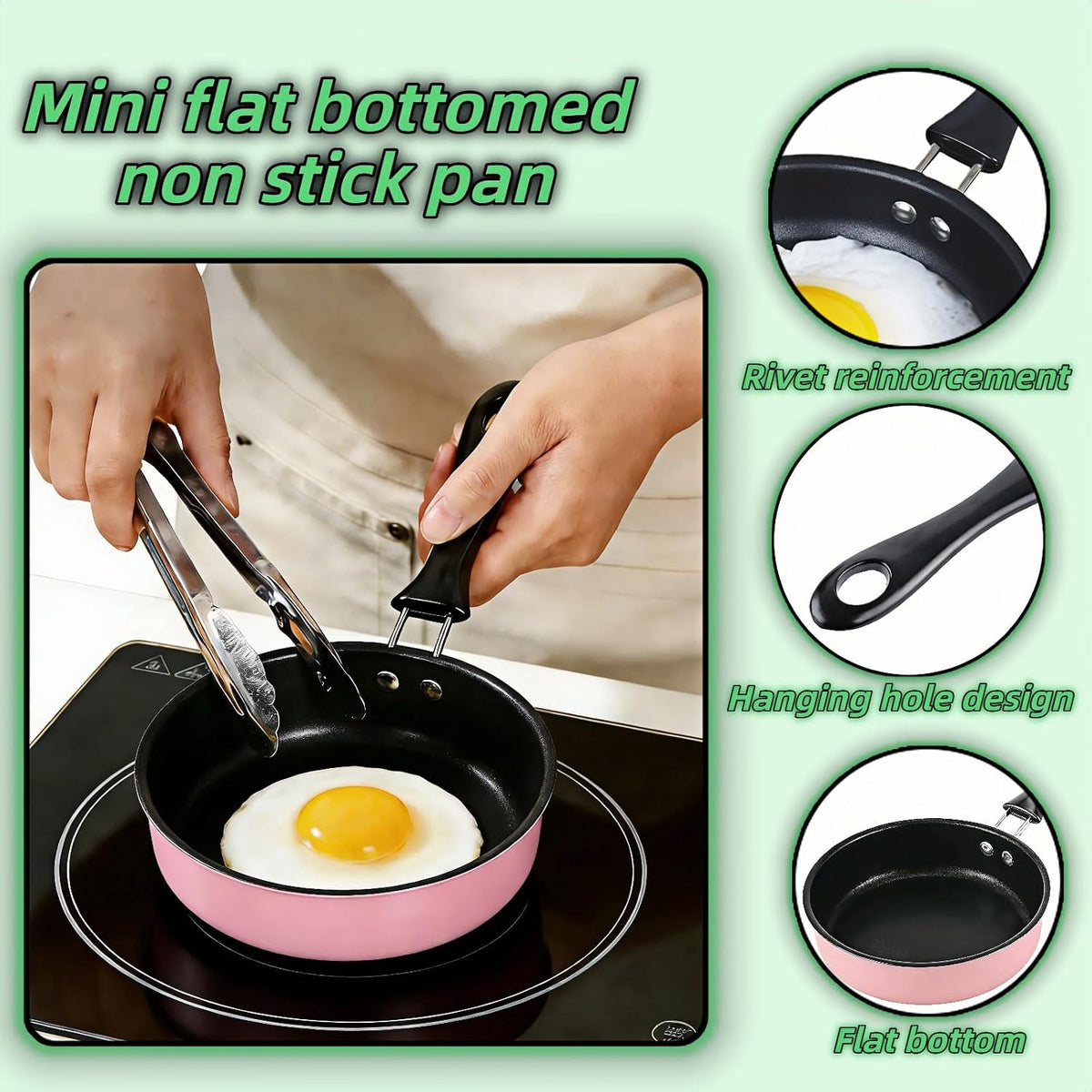 4.7 Inch Mini Skillet, Non-Stick Egg Pan for Single Serve Breakfast, Induction Compatible Small Frying Pan with Heat Resistant Handle - Perfect for Camping, RV, Dorm & Gas/Electric Stovetops (Pink)