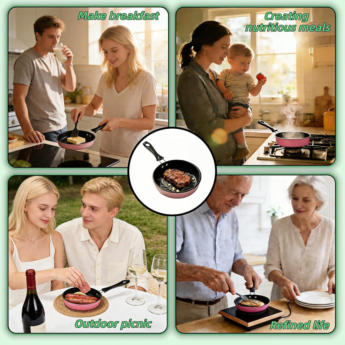 4.7 Inch Mini Skillet, Non-Stick Egg Pan for Single Serve Breakfast, Induction Compatible Small Frying Pan with Heat Resistant Handle - Perfect for Camping, RV, Dorm & Gas/Electric Stovetops (Pink)