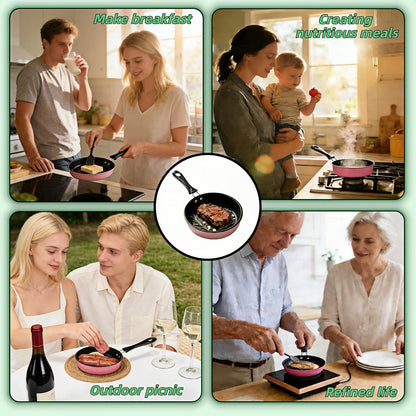 4.7 Inch Mini Skillet, Non-Stick Egg Pan for Single Serve Breakfast, Induction Compatible Small Frying Pan with Heat Resistant Handle - Perfect for Camping, RV, Dorm & Gas/Electric Stovetops (Pink)