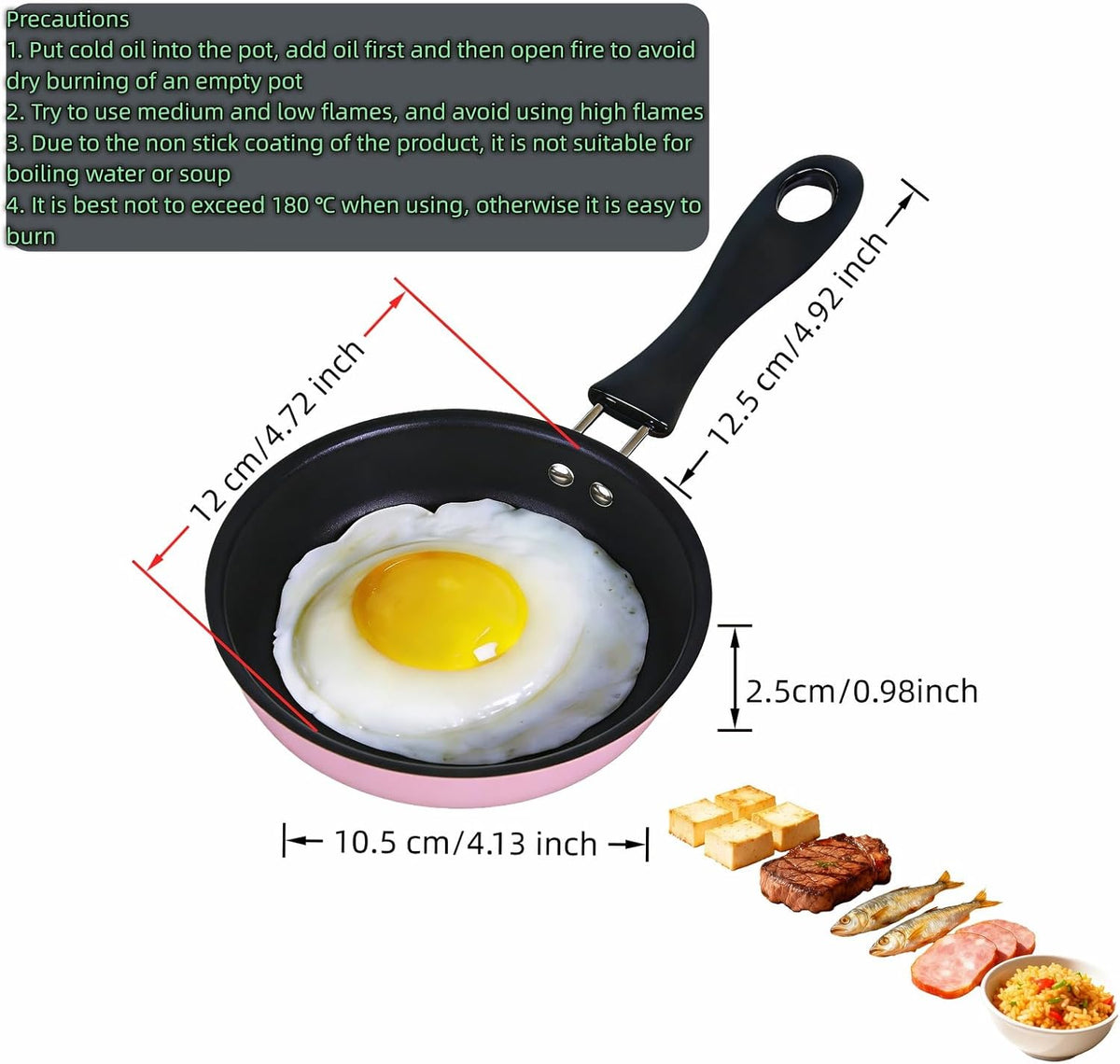 4.7 Inch Mini Skillet, Non-Stick Egg Pan for Single Serve Breakfast, Induction Compatible Small Frying Pan with Heat Resistant Handle - Perfect for Camping, RV, Dorm & Gas/Electric Stovetops (Pink)