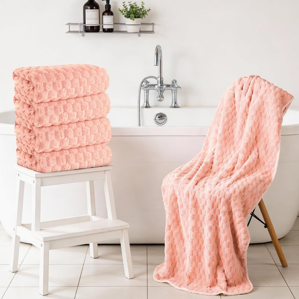 Microfiber Bath Towels, Extra Large Towels Set, Pink, 4-Pack, 27.5" x 55"