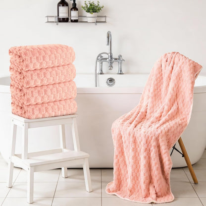 Microfiber Bath Towels, Extra Large Towels Set, Pink, 4-Pack, 27.5" x 55"
