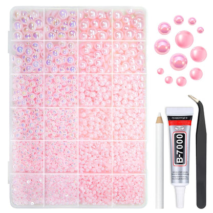 2 Styles Light Pink Flatback Pearls for Bedazzling Crafting 3mm-10mm Half Round Beads Gems Bedazzler Kit Charms for Nails Face Eyes Makeup Tumblers Bottles DIY Crafts Scrapbooking Clothes Shoes