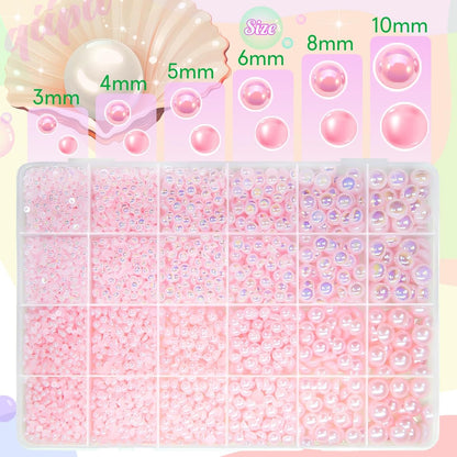 2 Styles Light Pink Flatback Pearls for Bedazzling Crafting 3mm-10mm Half Round Beads Gems Bedazzler Kit Charms for Nails Face Eyes Makeup Tumblers Bottles DIY Crafts Scrapbooking Clothes Shoes