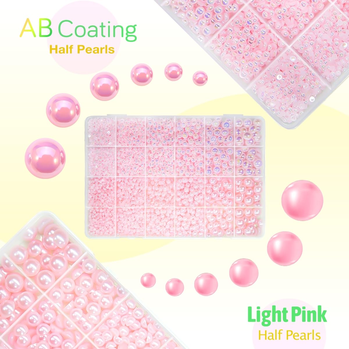 2 Styles Light Pink Flatback Pearls for Bedazzling Crafting 3mm-10mm Half Round Beads Gems Bedazzler Kit Charms for Nails Face Eyes Makeup Tumblers Bottles DIY Crafts Scrapbooking Clothes Shoes