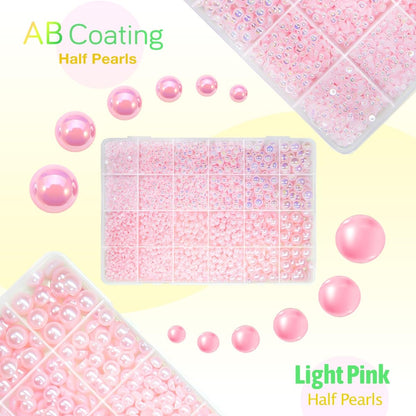 2 Styles Light Pink Flatback Pearls for Bedazzling Crafting 3mm-10mm Half Round Beads Gems Bedazzler Kit Charms for Nails Face Eyes Makeup Tumblers Bottles DIY Crafts Scrapbooking Clothes Shoes