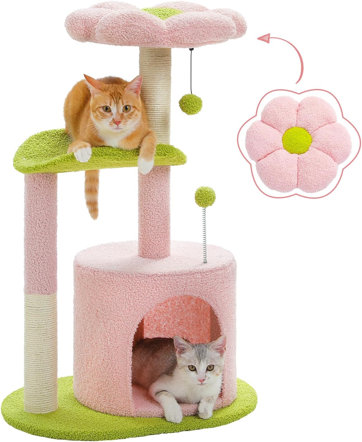 Flower Cat Tree 32" Small Cat Tower with Curved Perch Bed