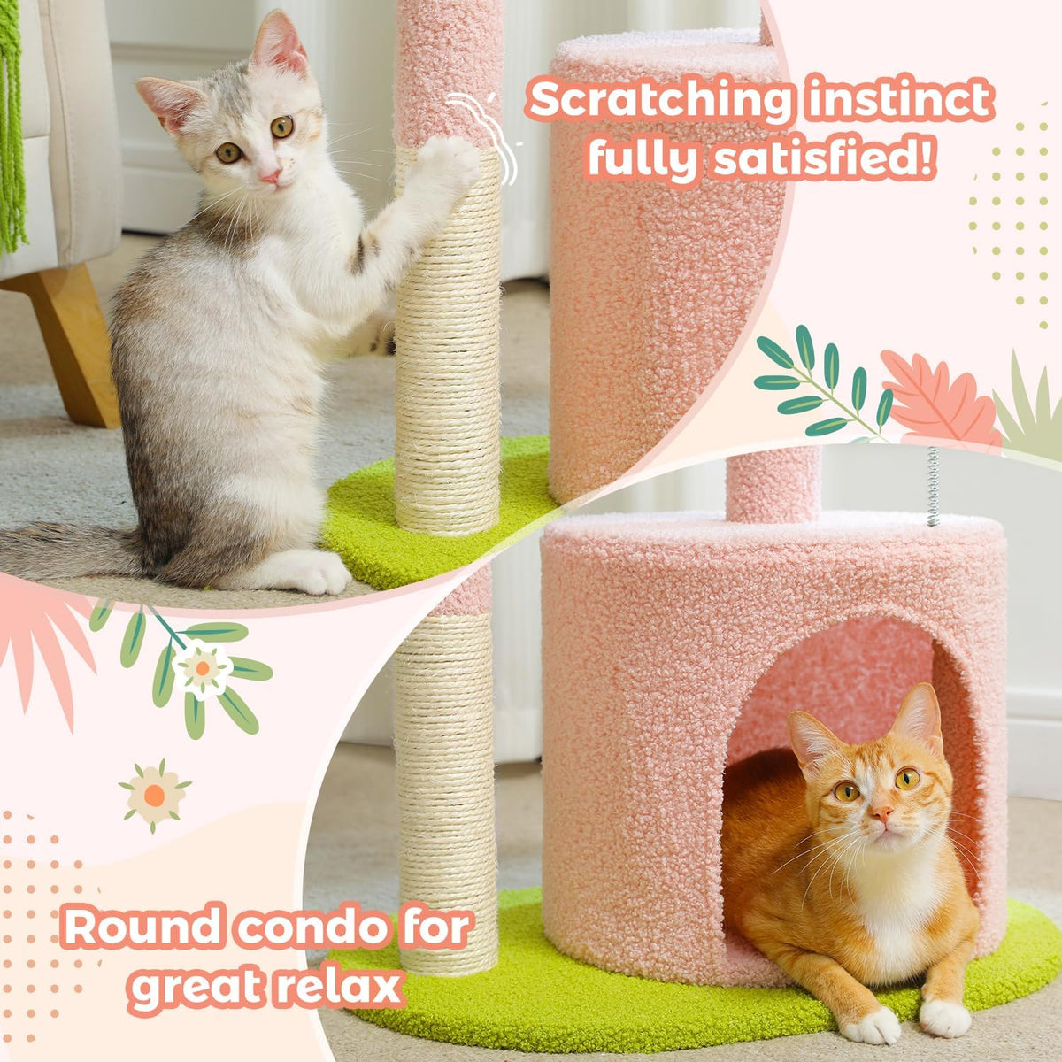 Flower Cat Tree 32" Small Cat Tower with Curved Perch Bed