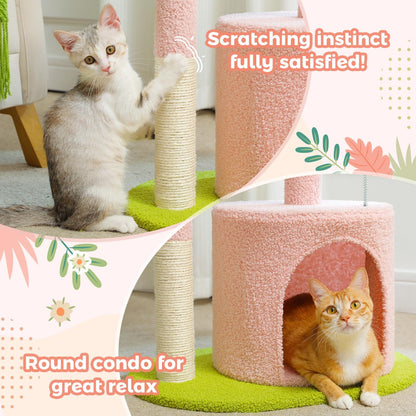 Flower Cat Tree 32" Small Cat Tower with Curved Perch Bed