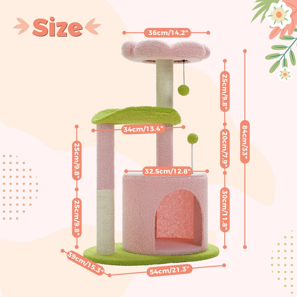Flower Cat Tree 32" Small Cat Tower with Curved Perch Bed