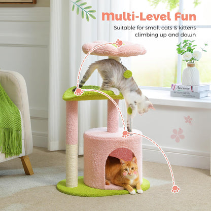 Flower Cat Tree 32" Small Cat Tower with Curved Perch Bed