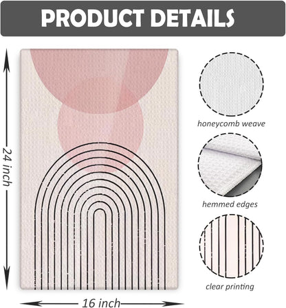 Pink Boho Kitchen Towels Set of 3 - Abstract Line Art Decorative Hand Towels for Bathroom, Mid Century Modern Dish Towels, Kitchen Decor, 16x24 Inches