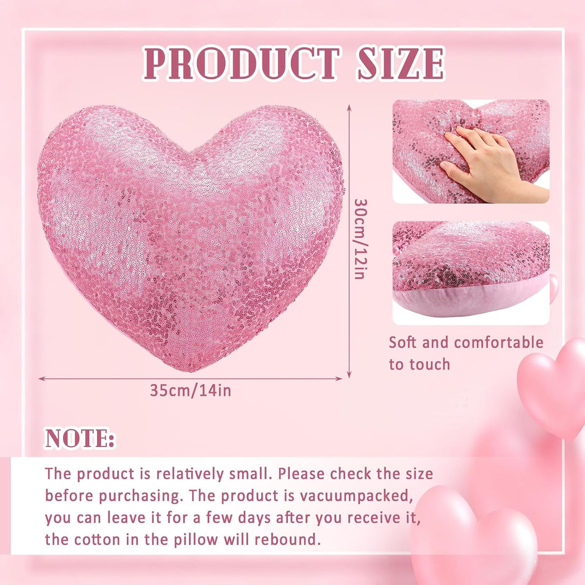 Metallic Back to School Heart Shaped Pillow 14 x 12 Inch Decorative Leather Throw Pillows Solid Soft Shiny Cushion for Women Girls Students Wedding Anniversary Bed Couch Dorm Decor（Pink）