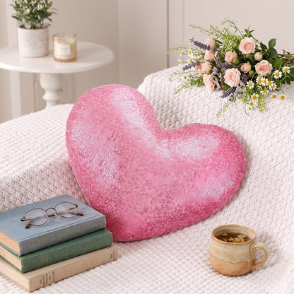 Metallic Back to School Heart Shaped Pillow 14 x 12 Inch Decorative Leather Throw Pillows Solid Soft Shiny Cushion for Women Girls Students Wedding Anniversary Bed Couch Dorm Decor（Pink）