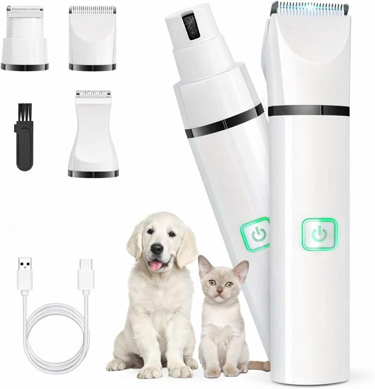 Luxuz 3-in-1 Dog & Cat Grooming Kit, Rechargeable Quiet Pet Clippers with Nail Grinder & Paw Trimmer, Cordless Low-Noise Electric Grooming Trimmer with Guide Combs for Small Medium Pets