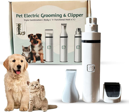 Luxuz 3-in-1 Dog & Cat Grooming Kit, Rechargeable Quiet Pet Clippers with Nail Grinder & Paw Trimmer, Cordless Low-Noise Electric Grooming Trimmer with Guide Combs for Small Medium Pets