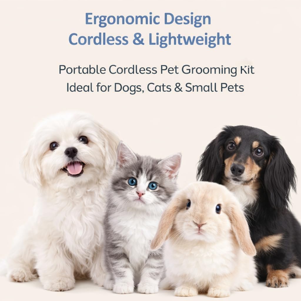 Luxuz 3-in-1 Dog & Cat Grooming Kit, Rechargeable Quiet Pet Clippers with Nail Grinder & Paw Trimmer, Cordless Low-Noise Electric Grooming Trimmer with Guide Combs for Small Medium Pets