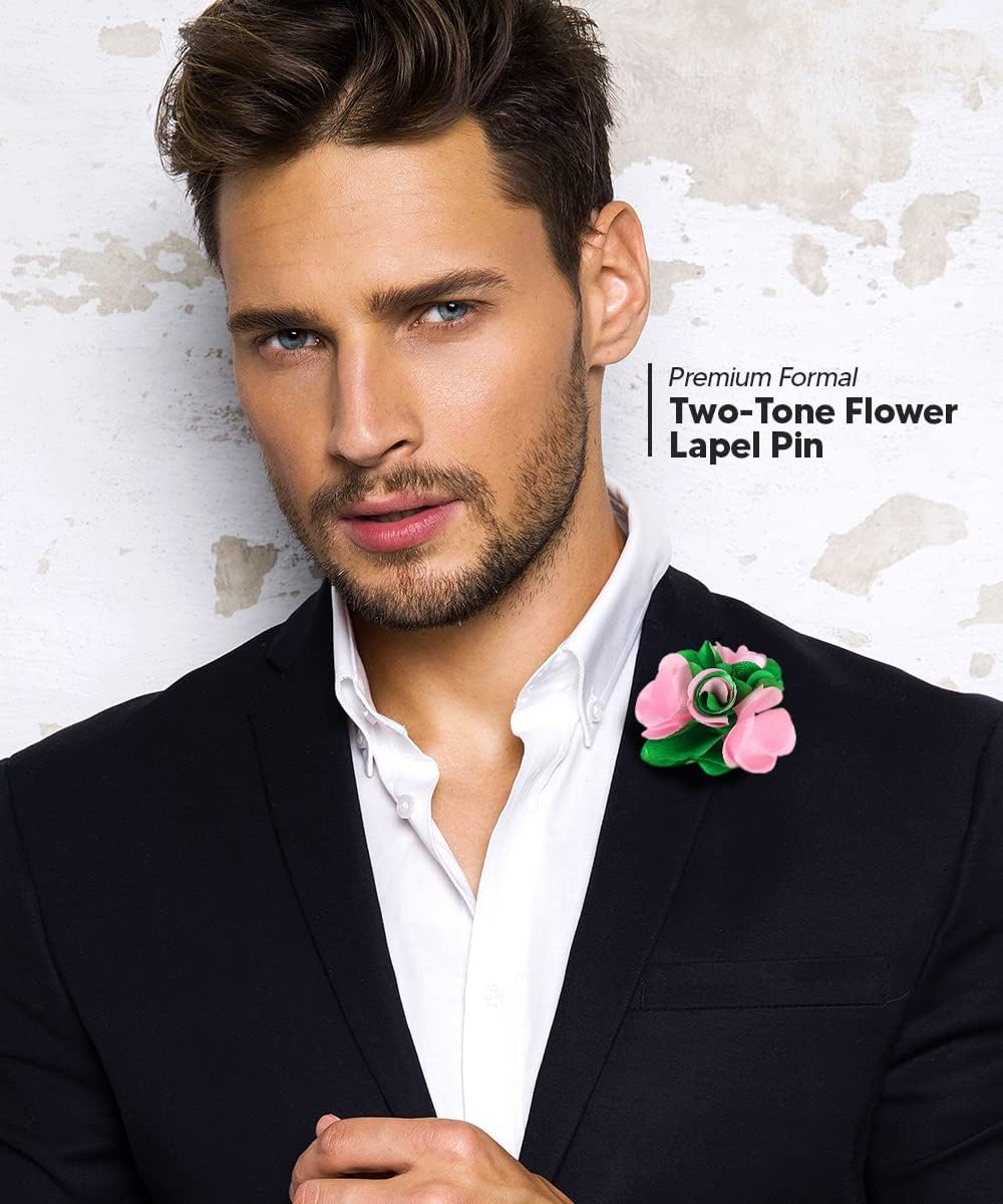 Premium Two-Tone Flower Lapel Pin - Formal Boutonniere for Men, Flower Brooch Pin