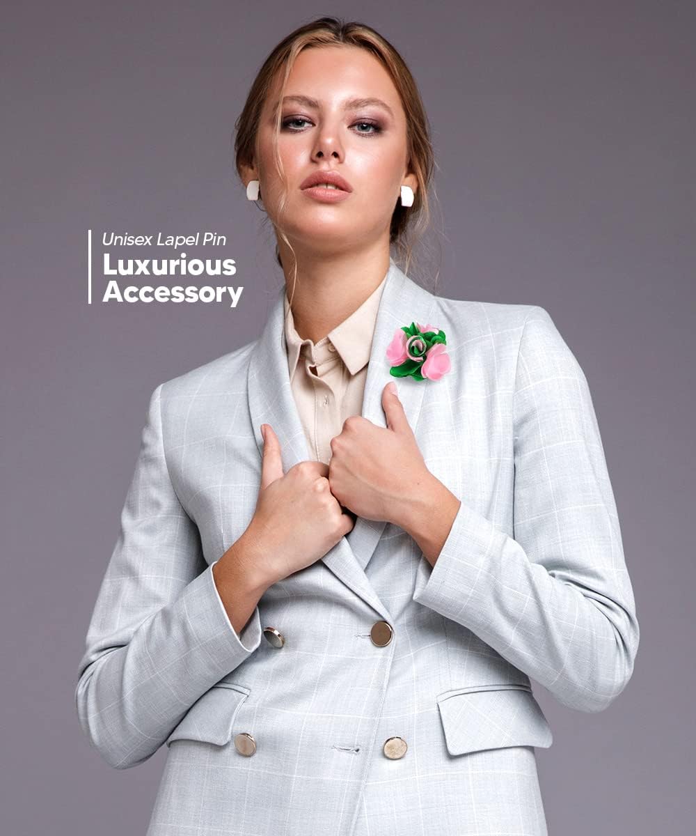 Premium Two-Tone Flower Lapel Pin - Formal Boutonniere for Men, Flower Brooch Pin