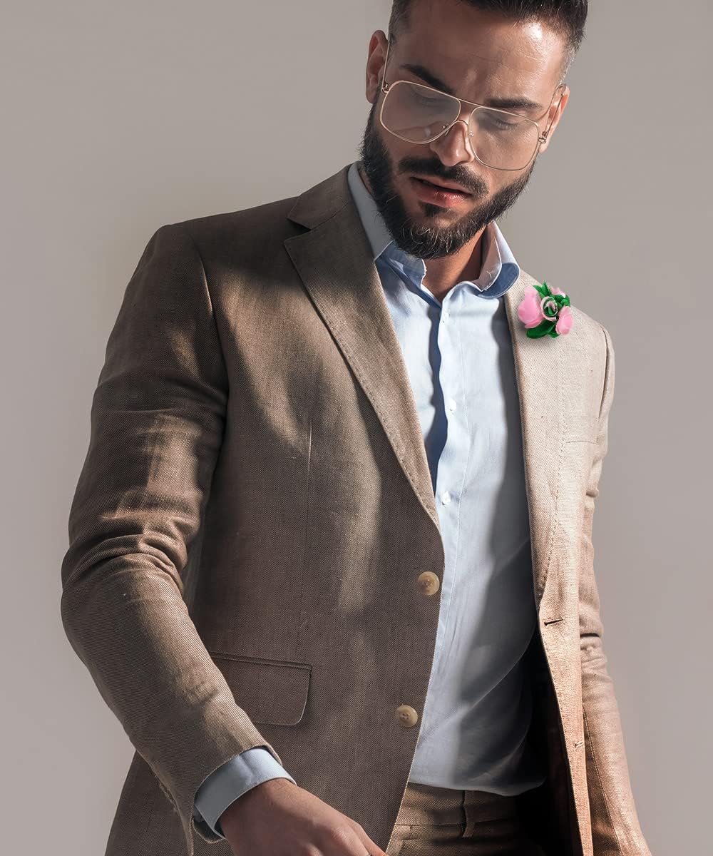Premium Two-Tone Flower Lapel Pin - Formal Boutonniere for Men, Flower Brooch Pin
