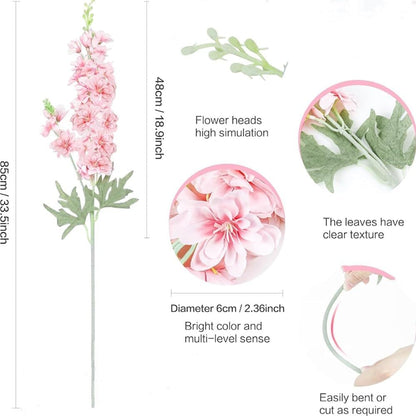33.5in 6pcs Fake Flowers Delphinium Artificial Flowers Silk Flowers Larkspur Artificial Flowers Long Stem Flowers for Tall Vase Home Wedding Party Decor (Pink)