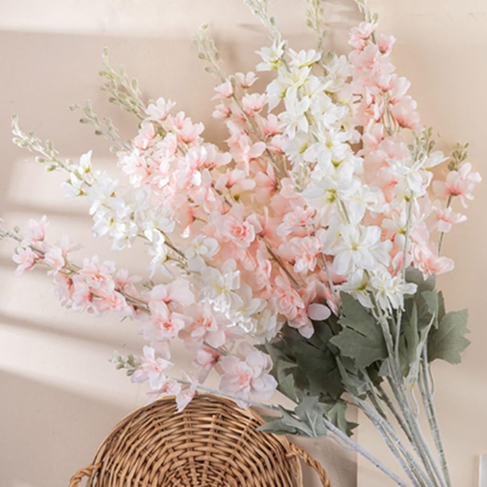 33.5in 6pcs Fake Flowers Delphinium Artificial Flowers Silk Flowers Larkspur Artificial Flowers Long Stem Flowers for Tall Vase Home Wedding Party Decor (Pink)