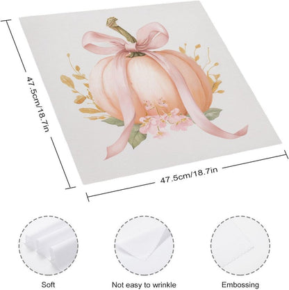 Pastel Peach Pumpkin Large Pink Bow Cloth Napkins Set of 6, Square Premium Reusable Washable Polyester Table Linen Napkin for Dinner Party