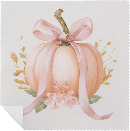 Pastel Peach Pumpkin Large Pink Bow Cloth Napkins Set of 6, Square Premium Reusable Washable Polyester Table Linen Napkin for Dinner Party