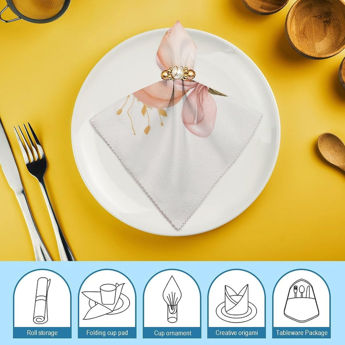 Pastel Peach Pumpkin Large Pink Bow Cloth Napkins Set of 6, Square Premium Reusable Washable Polyester Table Linen Napkin for Dinner Party