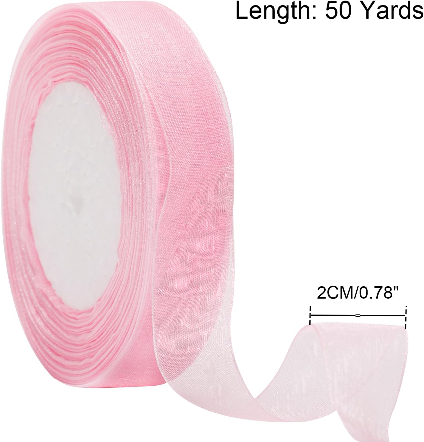 3/4 inch Pink Sheer Organza Ribbon, 50Yds Chiffon Ribbon, Flower Bouquet Tulle Ribbon, Gift Wrapping Ribbons for Wedding, Baby Shower, Birthday, Holidays, Anniversary Decorations Crafts