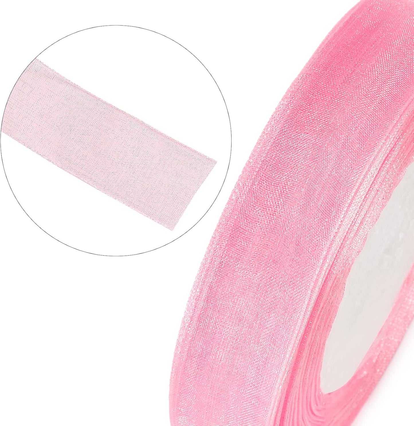 3/4 inch Pink Sheer Organza Ribbon, 50Yds Chiffon Ribbon, Flower Bouquet Tulle Ribbon, Gift Wrapping Ribbons for Wedding, Baby Shower, Birthday, Holidays, Anniversary Decorations Crafts