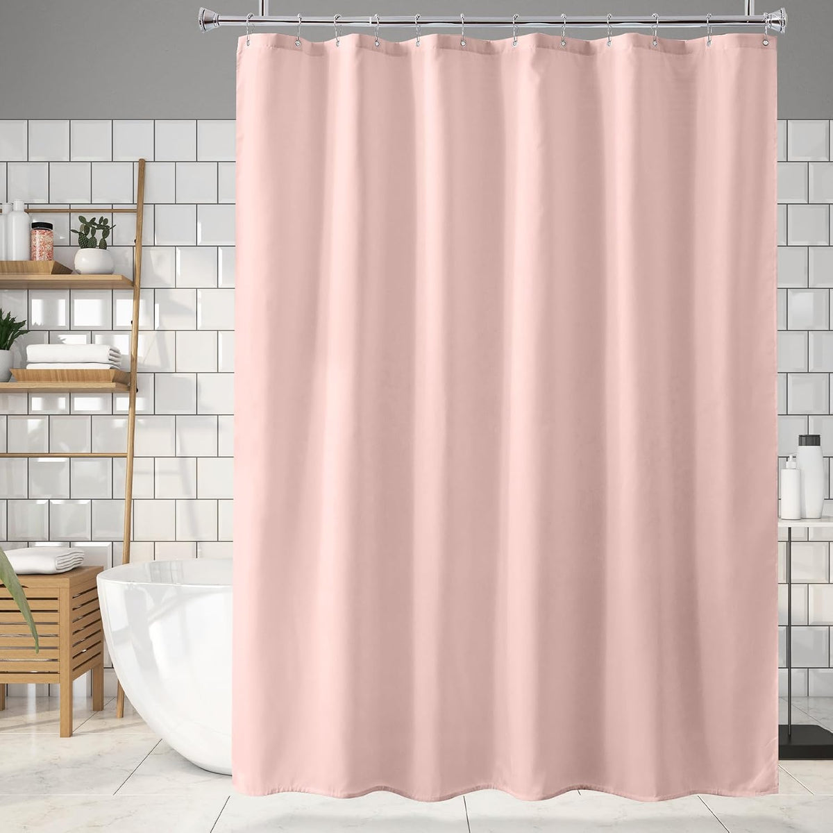 Blush Pink Shower Liner Cloth Waterproof, Soft Blush Pink Shower Curtain Liner Fabric with Weighted Stones, Washable Shower Curtain and Liner 2-in-1, 12 Grommet Holes, 72 x 72 Inches