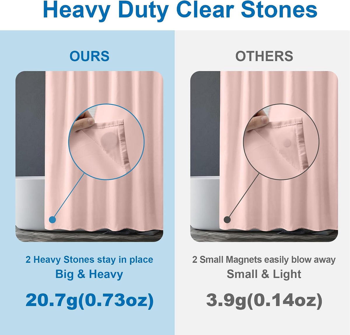 Blush Pink Shower Liner Cloth Waterproof, Soft Blush Pink Shower Curtain Liner Fabric with Weighted Stones, Washable Shower Curtain and Liner 2-in-1, 12 Grommet Holes, 72 x 72 Inches
